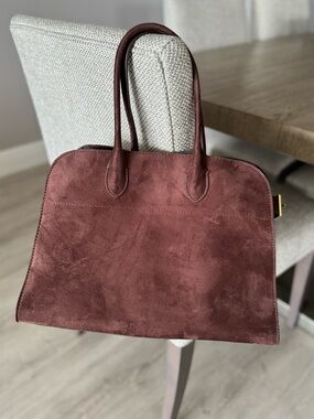Classic Suede Satchel Handbag in Burgundy